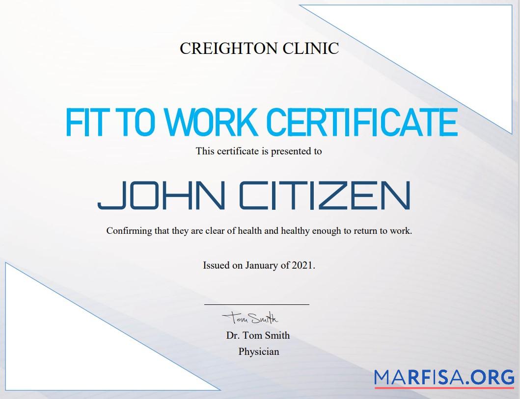 Realistic USA Fit to Work cert real example